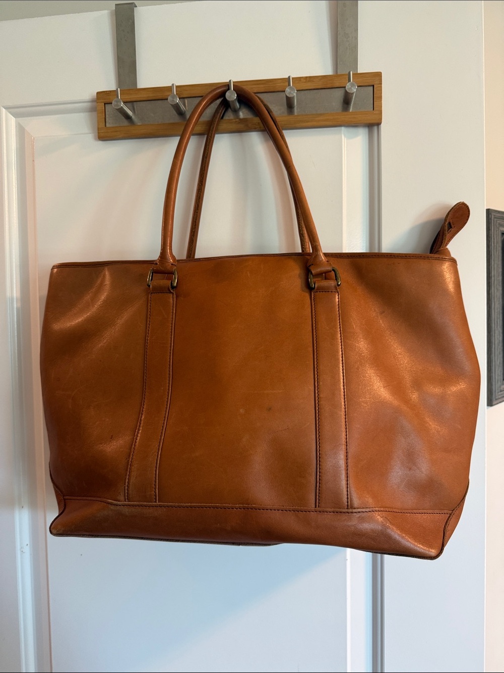 Vintage 90s L.L. Bean "Field & Town" large leather tote bag